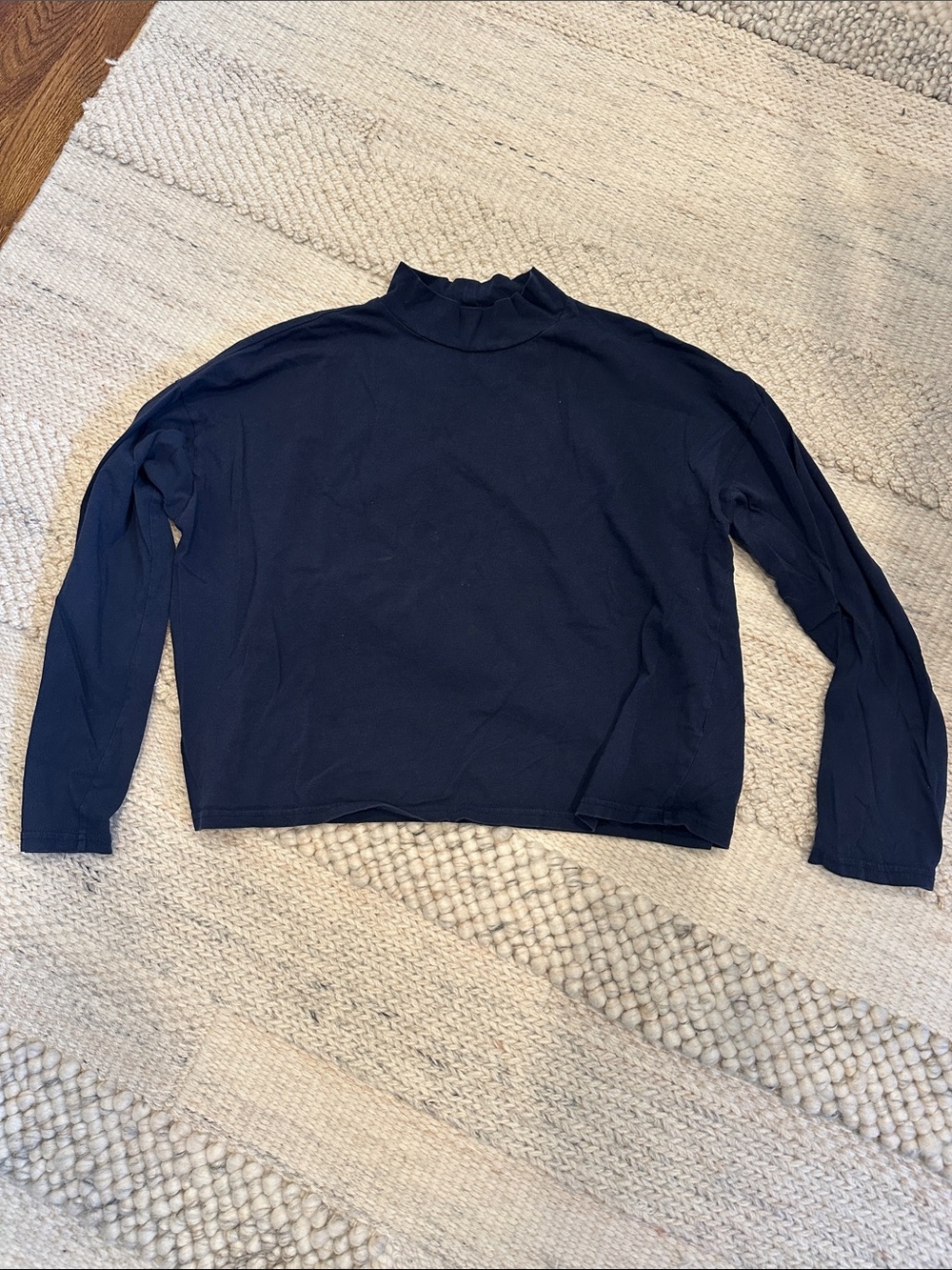 Everlane Boxy Navy Mock-Neck Long Sleeve Top